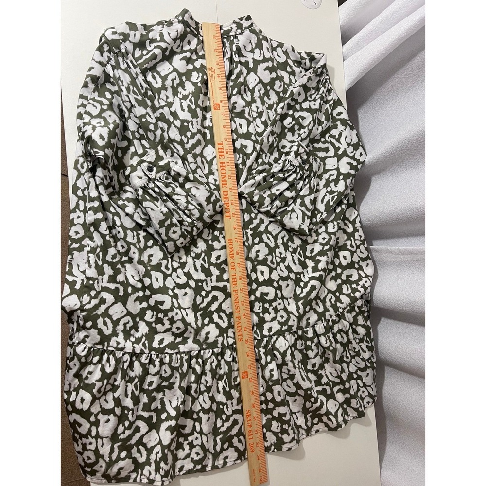 Elizabeth and James Olive Green White Button Front Tiered Hem Shirt Dress M - Picture 8 of 8